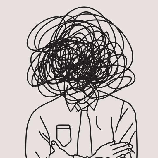 Σκίτσο ανθρώπου με χαμένες γραμμές στο κεφάλι, που υποδηλώνουν ψυχική σύγχυση ή συναισθηματική αστάθεια